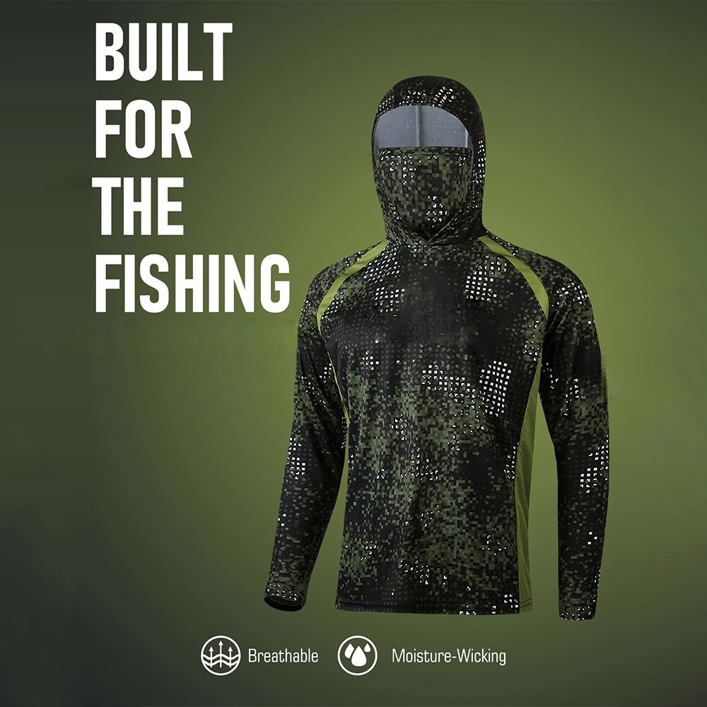 Fishing Shirt Uv Protection - MALFC Angelbekleidung Herren Kapuzen-Angelhemd Langarm-Angel-T-Shirt UV-Schutz
