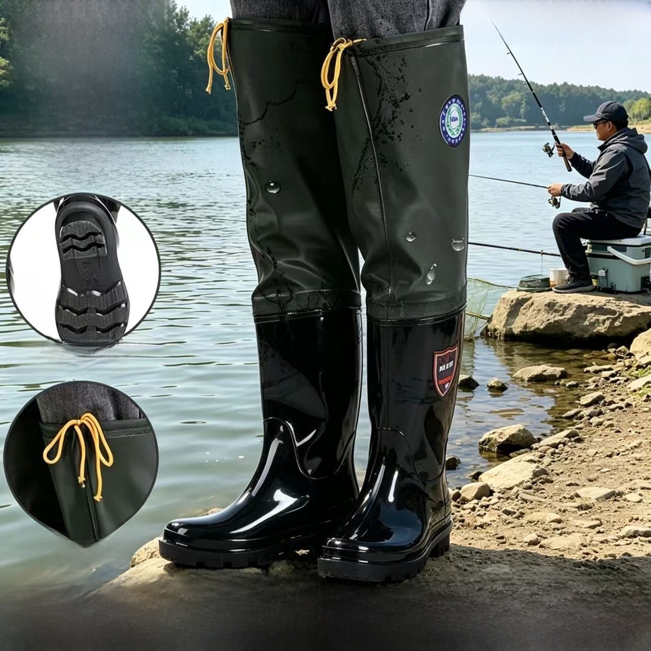 Fishing Pants Waterproof - Verstärkte Overknee-Regenstiefel für Herren, hohe Watschuhe